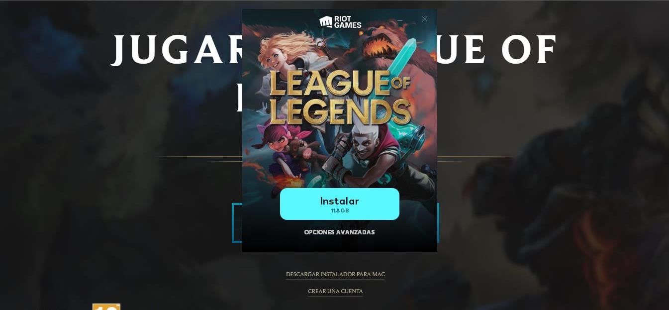 Página para Instalar League of Legends